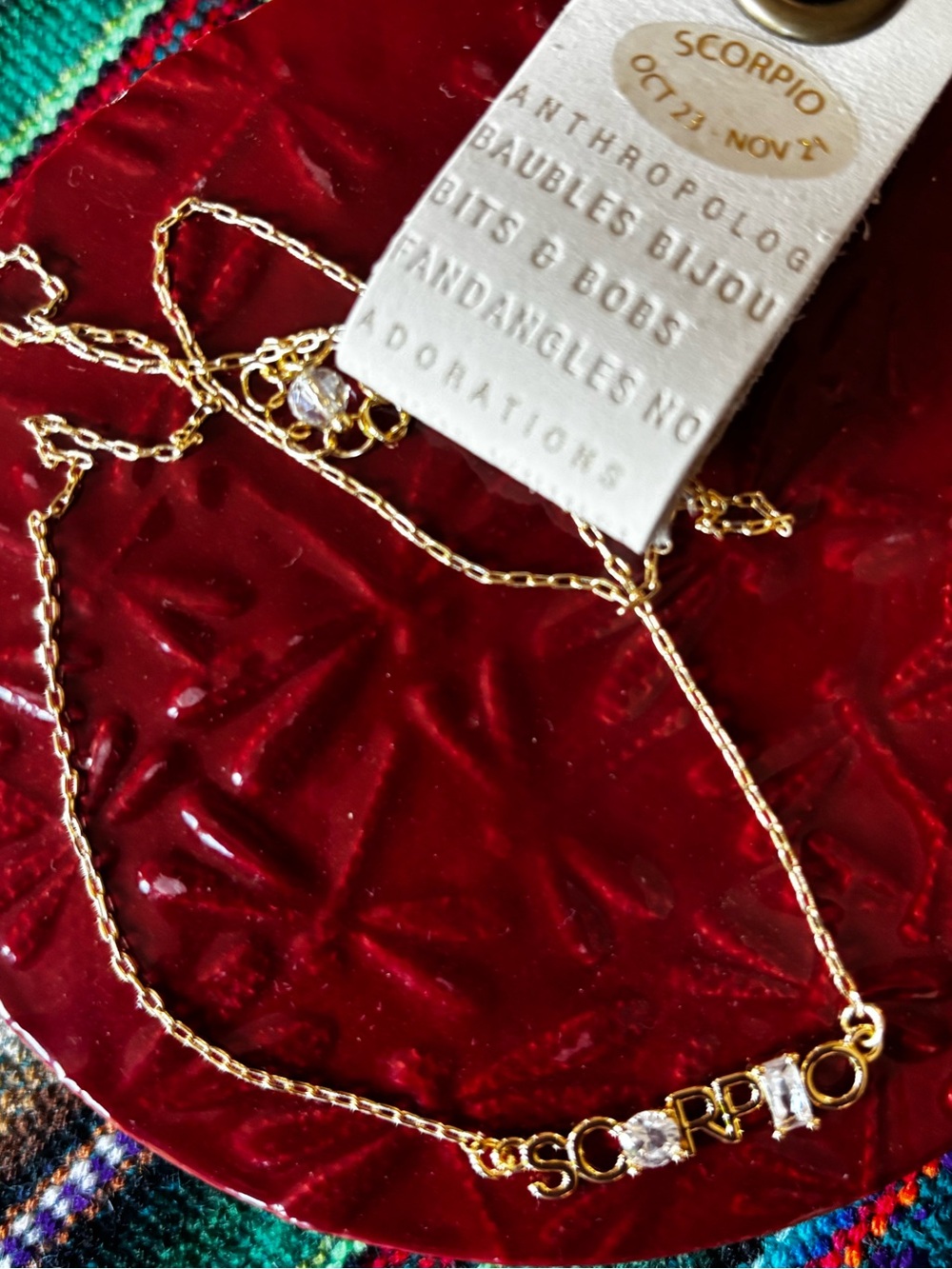 Anthropologie Gold Scorpio Necklace with Clear Crystals